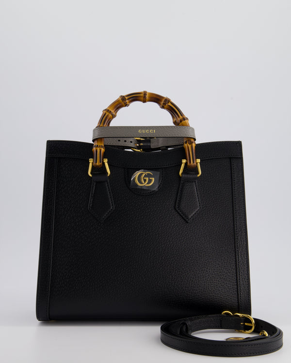 Gucci Black Diana Small Tote Bag in Cuir Leather with Shiny Antique Gold Hardware & Bamboo Handle RRP £3,170