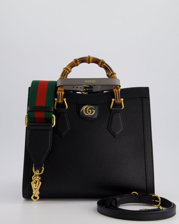 Gucci Black Diana Small Tote Bag in Cuir Leather with Shiny Antique Gold Hardware & Bamboo Handle RRP £3,170