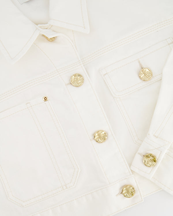 Zimmermann White Denim Cropped Jacket with Gold Button Details Size 0 (UK 6/8)