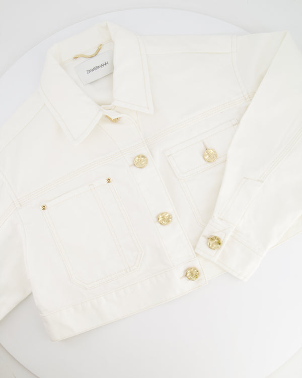 Zimmermann White Denim Cropped Jacket with Gold Button Details Size 0 (UK 6/8)