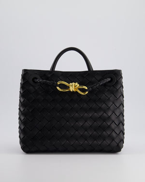 Bottega Veneta Black Small Andiamo Intrecciato Leather Top Handle Bag with Sliding Cross-Body and Gold Knot Hardware RRP £3,410