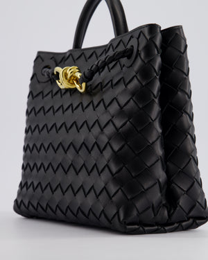 Bottega Veneta Black Small Andiamo Intrecciato Leather Top Handle Bag with Sliding Cross-Body and Gold Knot Hardware RRP £3,410