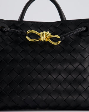 Bottega Veneta Black Small Andiamo Intrecciato Leather Top Handle Bag with Sliding Cross-Body and Gold Knot Hardware RRP £3,410