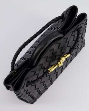 Bottega Veneta Black Small Andiamo Intrecciato Leather Top Handle Bag with Sliding Cross-Body and Gold Knot Hardware RRP £3,410