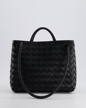 Bottega Veneta Black Small Andiamo Intrecciato Leather Top Handle Bag with Sliding Cross-Body and Gold Knot Hardware RRP £3,410