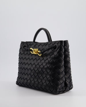 Bottega Veneta Black Small Andiamo Intrecciato Leather Top Handle Bag with Sliding Cross-Body and Gold Knot Hardware RRP £3,410