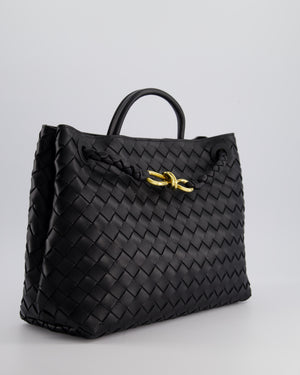 *HOT* Bottega Veneta Black Andiamo Medium Intrecciato Leather Top Handle Bag with Sliding Cross-Body and Gold Knot Hardware RRP £4,030