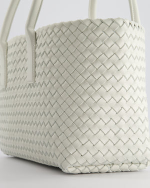 Bottega Veneta White Small Cabat Intreccio Leather Tote Bag in Lambskin Leather with Gold Hardware RRP £6,090