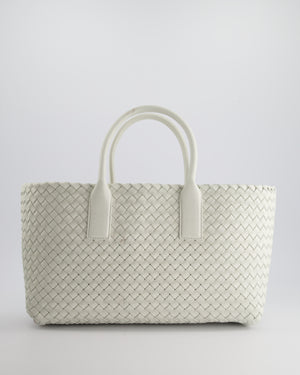 Bottega Veneta White Small Cabat Intreccio Leather Tote Bag in Lambskin Leather with Gold Hardware RRP £6,090