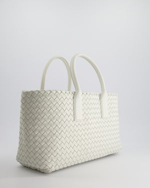 Bottega Veneta White Small Cabat Intreccio Leather Tote Bag in Lambskin Leather with Gold Hardware RRP £6,090