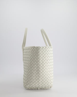 Bottega Veneta White Small Cabat Intreccio Leather Tote Bag in Lambskin Leather with Gold Hardware RRP £6,090