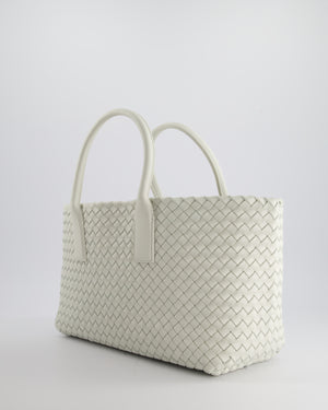 Bottega Veneta White Small Cabat Intreccio Leather Tote Bag in Lambskin Leather with Gold Hardware RRP £6,090