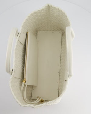 Bottega Veneta White Small Cabat Intreccio Leather Tote Bag in Lambskin Leather with Gold Hardware RRP £6,090