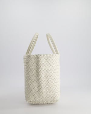 Bottega Veneta White Small Cabat Intreccio Leather Tote Bag in Lambskin Leather with Gold Hardware RRP £6,090