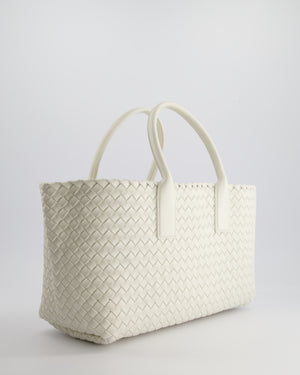 Bottega Veneta White Small Cabat Intreccio Leather Tote Bag in Lambskin Leather with Gold Hardware RRP £6,090