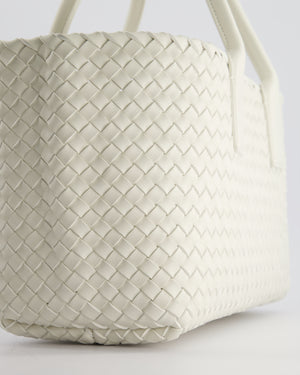 Bottega Veneta White Small Cabat Intreccio Leather Tote Bag in Lambskin Leather with Gold Hardware RRP £6,090