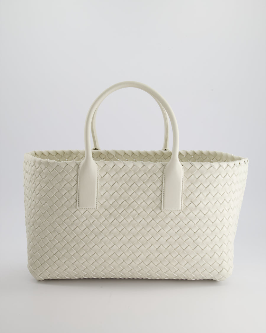 Bottega Veneta White Small Cabat Intreccio Leather Tote Bag in Lambskin Leather with Gold Hardware RRP £6,090