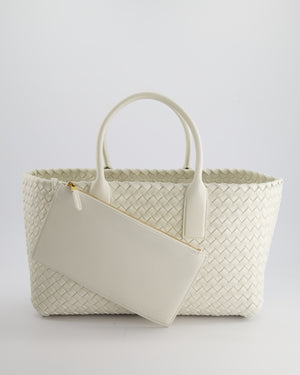 Bottega Veneta White Small Cabat Intreccio Leather Tote Bag in Lambskin Leather with Gold Hardware RRP £6,090