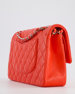 Chanel Scarlet Red Medium Classic Double Flap Bag in Lambskin Leather with Silver Hardware