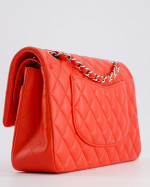 Chanel Scarlet Red Medium Classic Double Flap Bag in Lambskin Leather with Silver Hardware