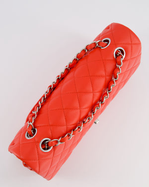 Chanel Scarlet Red Medium Classic Double Flap Bag in Lambskin Leather with Silver Hardware