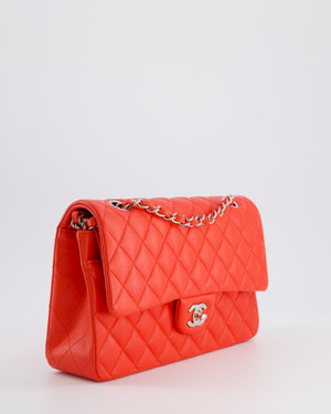 Chanel Scarlet Red Medium Classic Double Flap Bag in Lambskin Leather with Silver Hardware