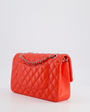 Chanel Scarlet Red Medium Classic Double Flap Bag in Lambskin Leather with Silver Hardware