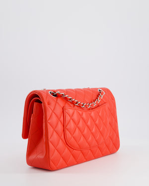 Chanel Scarlet Red Medium Classic Double Flap Bag in Lambskin Leather with Silver Hardware