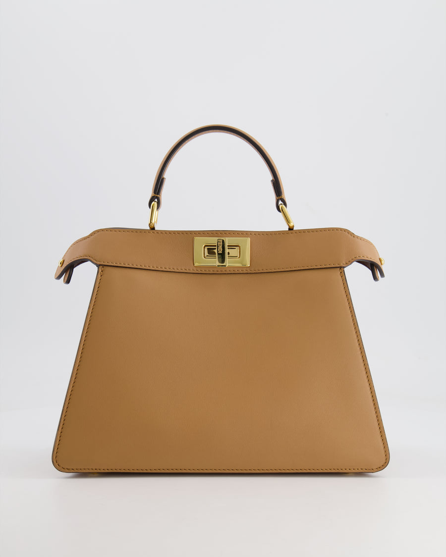 Fendi Beige Small Peekaboo Bicolour Leather Bag with Gold Hardware