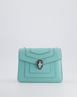 Bvlgari Aquamarine Serpenti Forever Cross-body Bag in Calfskin Leather with Champagne Gold Hardware &amp; Brown Snake Detail RRP £2,300