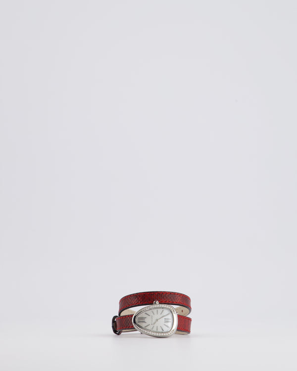 Bvlgari Stainless Steel & Diamond Serpenti Watch 32mm with Red Python Strap