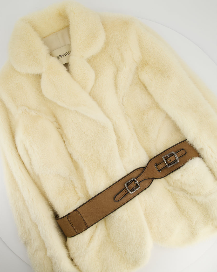 Ermanno Scervino Cream Mink Jacket with Brown Belt Details Size IT 40 (UK 8)