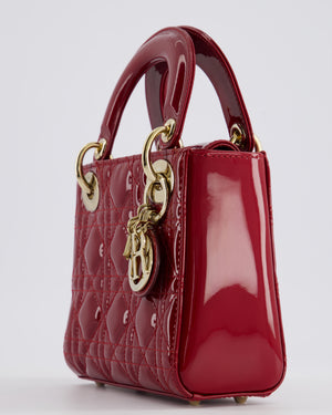 Dior Mini Lady Dior Bag In Red Patent Leather and Champagne Gold Hardware RRP £4,200