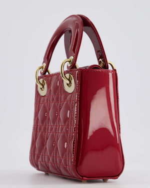 Dior Mini Lady Dior Bag In Red Patent Leather and Champagne Gold Hardware RRP £4,200