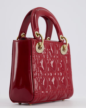 Dior Mini Lady Dior Bag In Red Patent Leather and Champagne Gold Hardware RRP £4,200