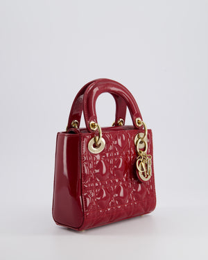 Dior Mini Lady Dior Bag In Red Patent Leather and Champagne Gold Hardware RRP £4,200