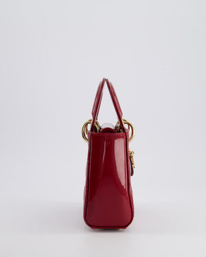 Dior Mini Lady Dior Bag In Red Patent Leather and Champagne Gold Hardware RRP £4,200