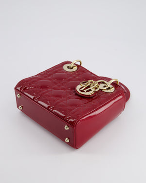 Dior Mini Lady Dior Bag In Red Patent Leather and Champagne Gold Hardware RRP £4,200