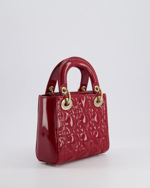 Dior Mini Lady Dior Bag In Red Patent Leather and Champagne Gold Hardware RRP £4,200