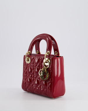 Dior Mini Lady Dior Bag In Red Patent Leather and Champagne Gold Hardware RRP £4,200