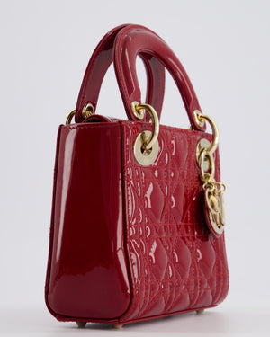 Dior Mini Lady Dior Bag In Red Patent Leather and Champagne Gold Hardware RRP £4,200