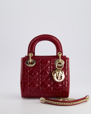 Dior Mini Lady Dior Bag In Red Patent Leather and Champagne Gold Hardware RRP £4,200