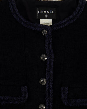 Chanel Black Round Neck Tweed Button Down Jacket Size FR 36 (UK 8)