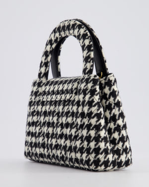 *HOT* Chanel Small Kelly Shopping Bag in Black & White Wool Houndstooth with Brushed Antique Gold Hardware