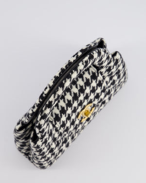 *HOT* Chanel Small Kelly Shopping Bag in Black & White Wool Houndstooth with Brushed Antique Gold Hardware