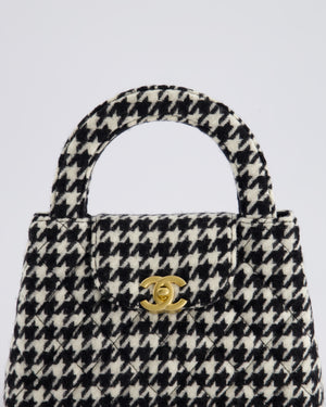 *HOT* Chanel Small Kelly Shopping Bag in Black & White Wool Houndstooth with Brushed Antique Gold Hardware