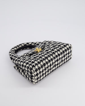 *HOT* Chanel Small Kelly Shopping Bag in Black & White Wool Houndstooth with Brushed Antique Gold Hardware