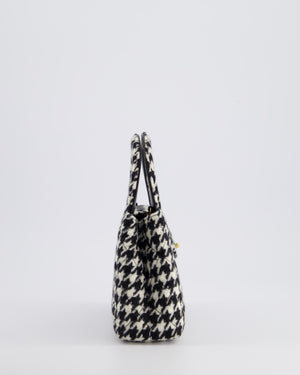 *HOT* Chanel Small Kelly Shopping Bag in Black & White Wool Houndstooth with Brushed Antique Gold Hardware