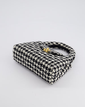 *HOT* Chanel Small Kelly Shopping Bag in Black & White Wool Houndstooth with Brushed Antique Gold Hardware