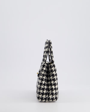 *HOT* Chanel Small Kelly Shopping Bag in Black & White Wool Houndstooth with Brushed Antique Gold Hardware